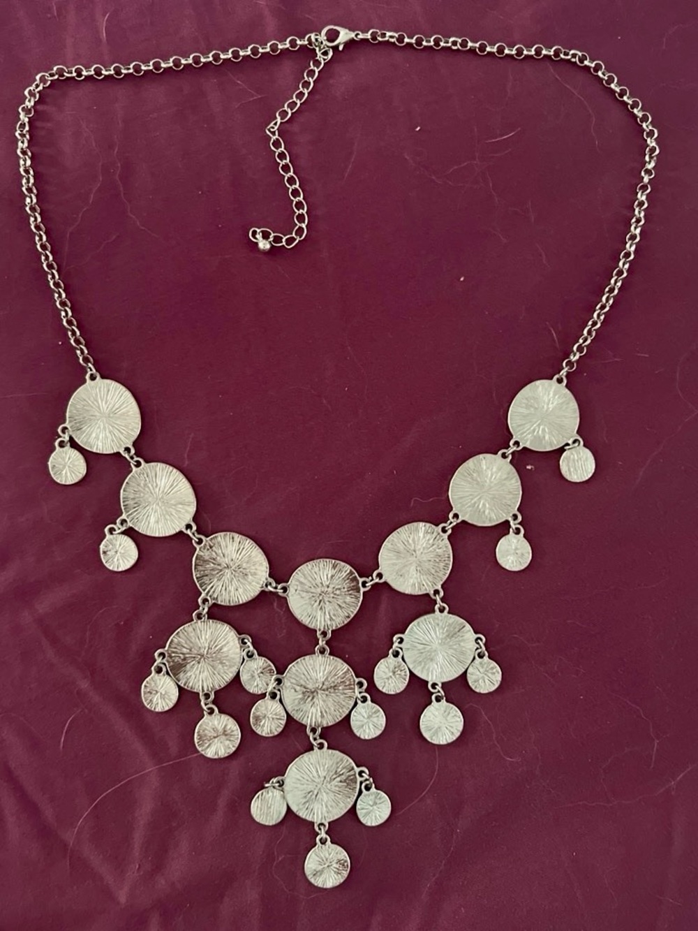 Silver-Tone Textured Disc Statement Necklace - Women Jewelry